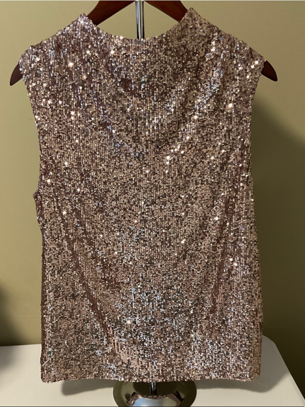 Cable & Gauge Rose Gold Sequin Cowl Neck Sleeveless Top